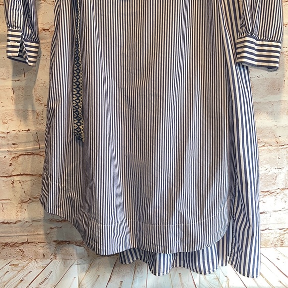 MaxMara weekend Dress striped cotton 4 stand up collar blue white belted pockets - Picture 14 of 16